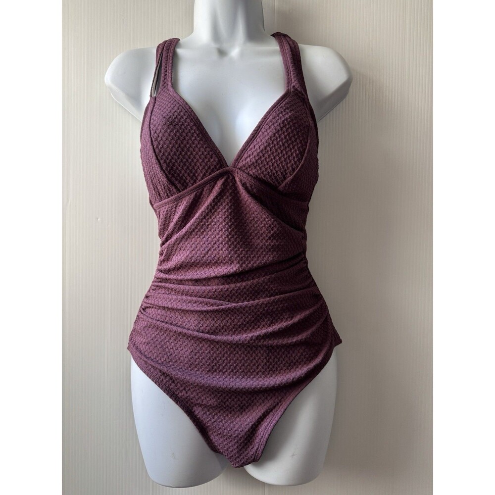 NEW CUPSHE One Piece Strappy Tie Back Ruched Swimsuit Purple Womens Size M